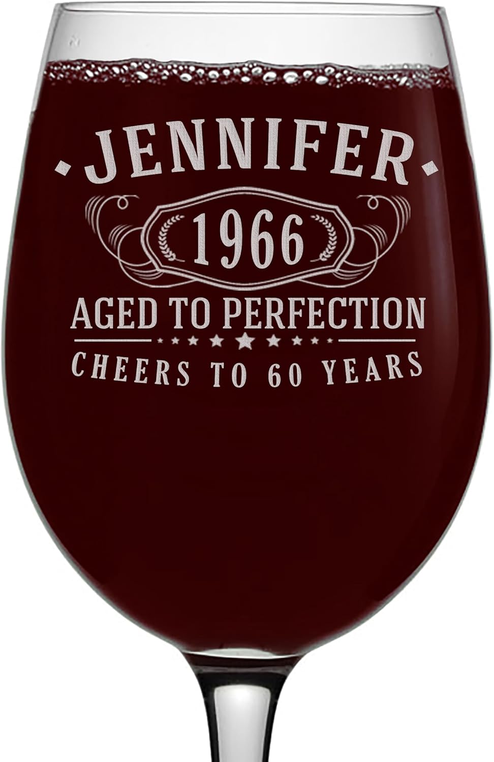 Personalized Vintage 60th Etched 16oz Stemmed Wine Glass – Custom 1966 Happy 60th Birthday Gifts for Women Men, Cheers Turning 60 Year Old, 60 Bday Party Favor, Gift Idea Her Sister Wine Lover 1.0