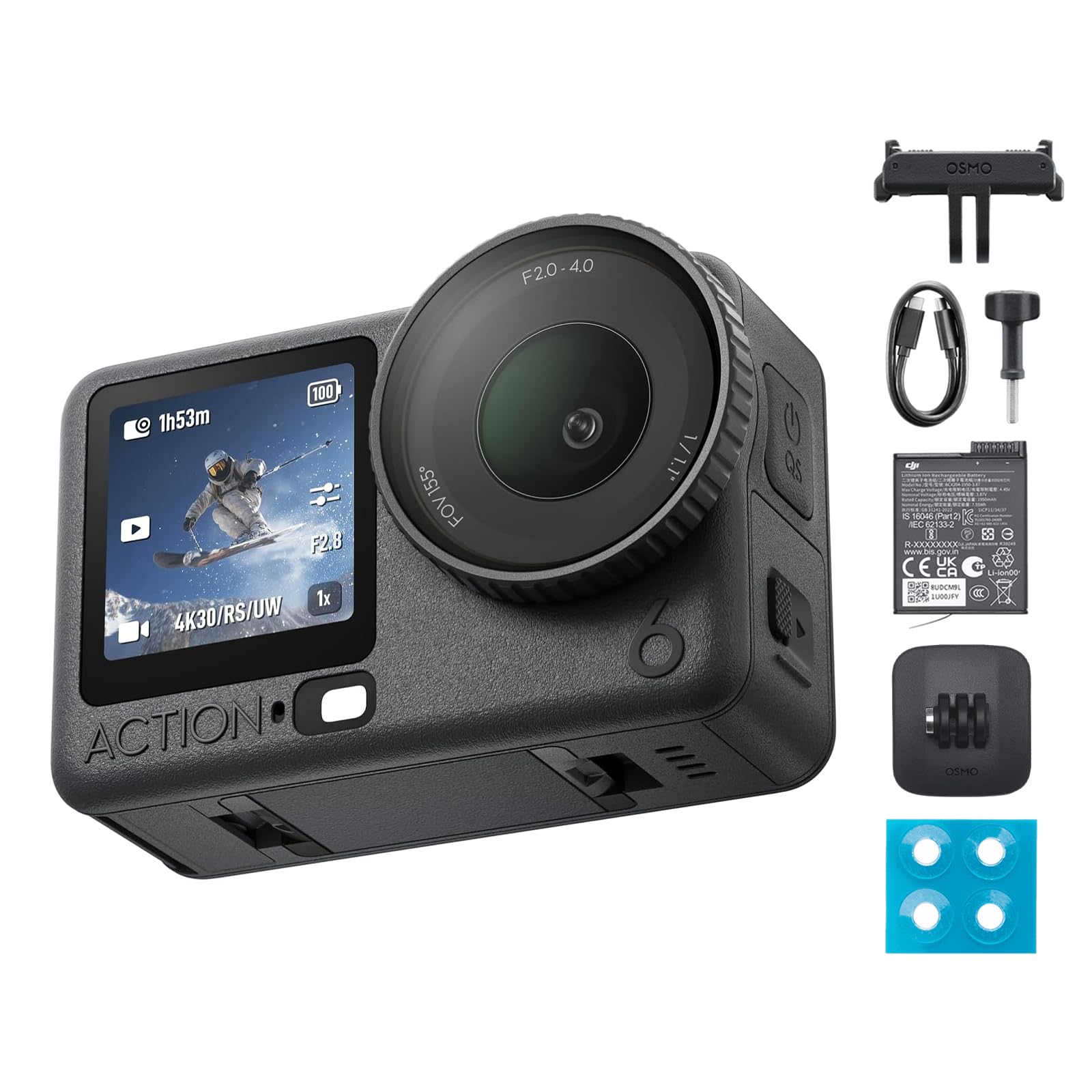 DJI Osmo Action 6 Combo Standard, action cam con sensore quadrato 1/1,1″, apertura variabile, resistente al freddo (Kit OA6 Standard)