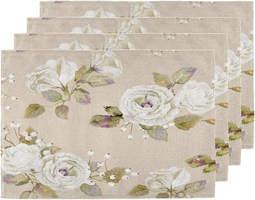 Funny Flower Decor Placemats Set of 4 Table Mats Washable Placemat Waterproof Place Mats for Party Home Dining Table Decor 18x12 in