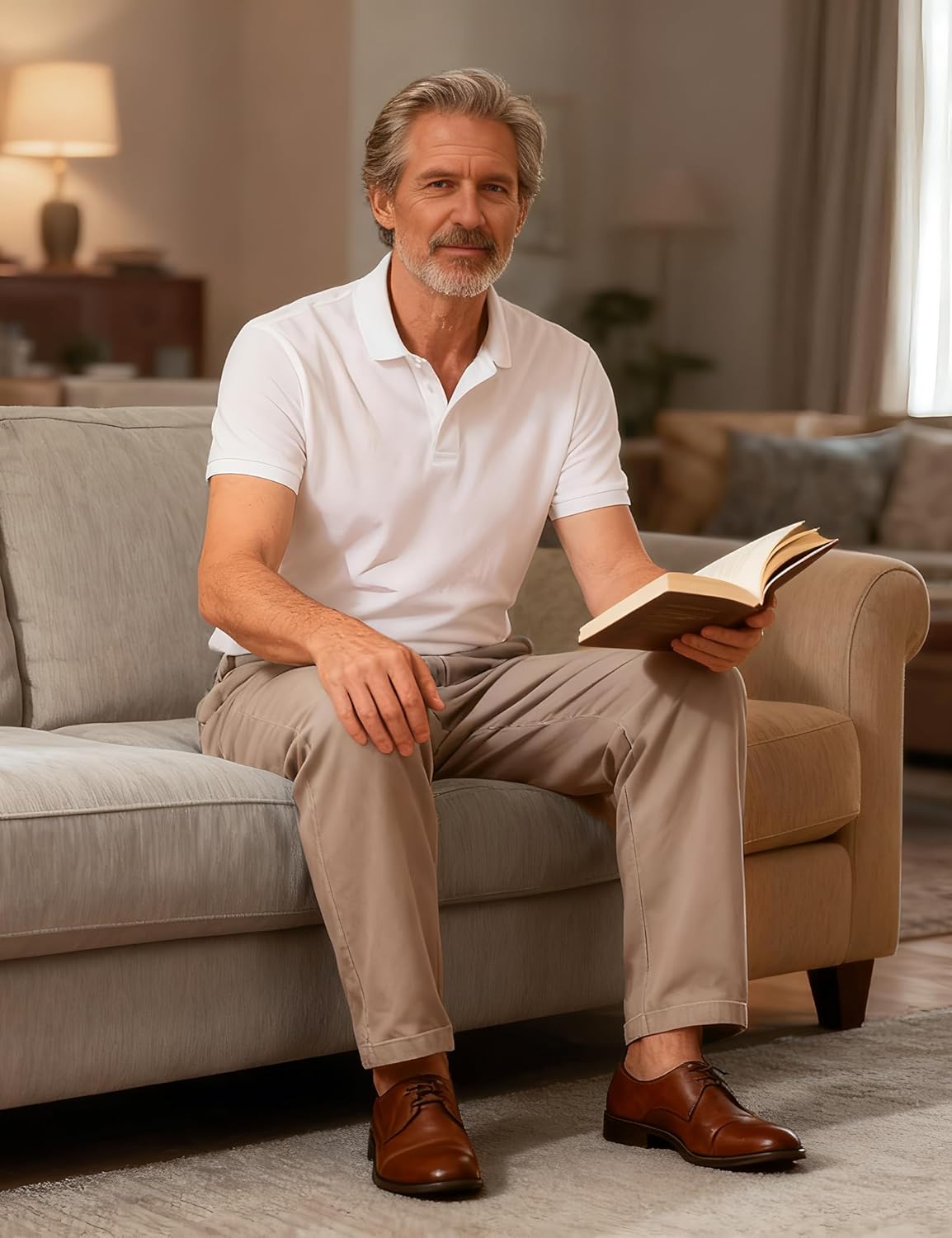 Soojun Men's Cotton Relaxed Fit Full Elastic Waist Twill Pants - Image 9