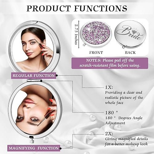 Miniatura 8 de Barydat Juego de 10 piezas de regalos de dama de honor, espejo compacto con aumento, novia I Do Crew, regalos de propuesta de dama de honor, espejo