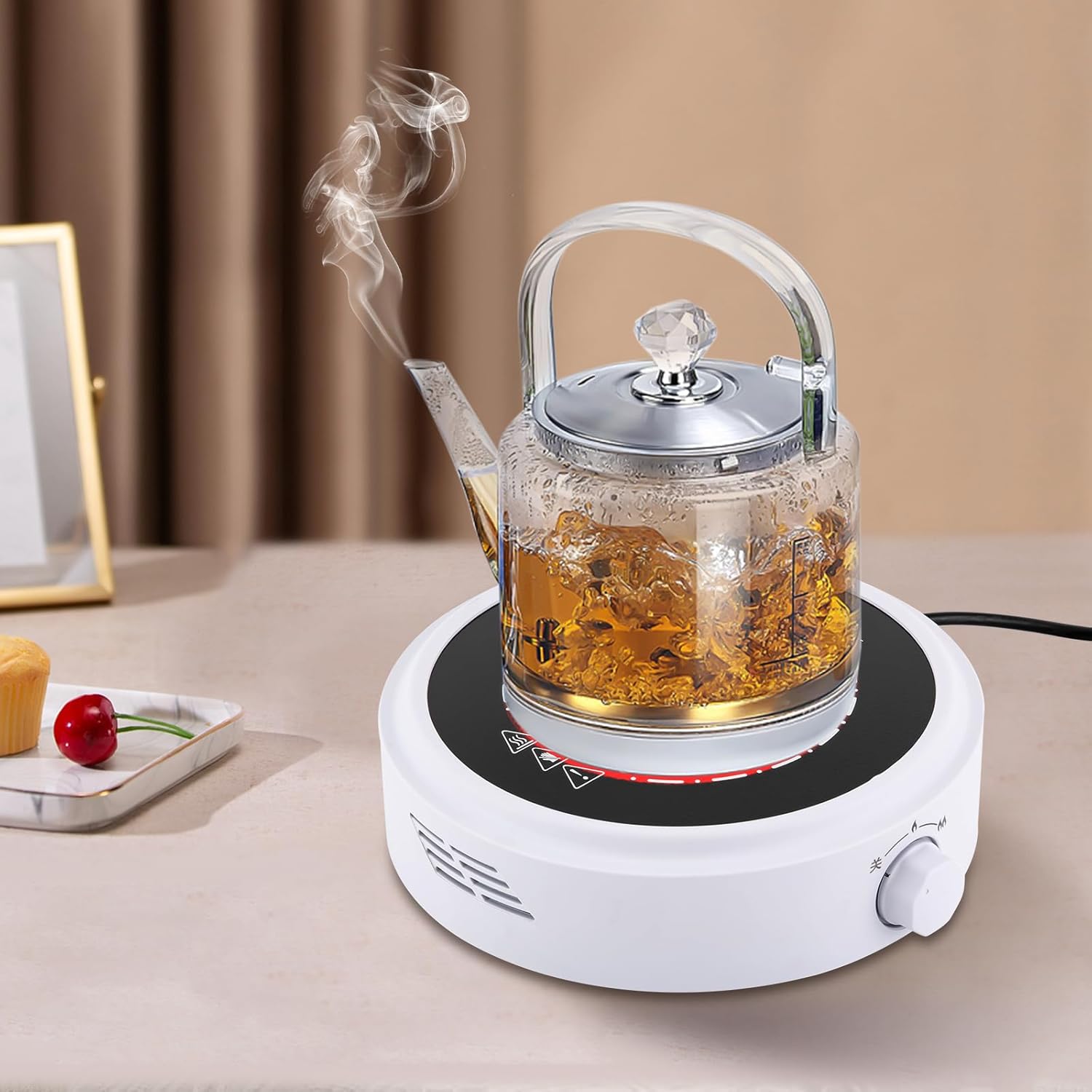 ZHISHUAI- Small Electric Mini Stove, 700W 110V Portable Hot Plate, Adjustable Power, for Multifunctional Home Tea Water Heater Boiling Water, Making Tea and Coffee (White)