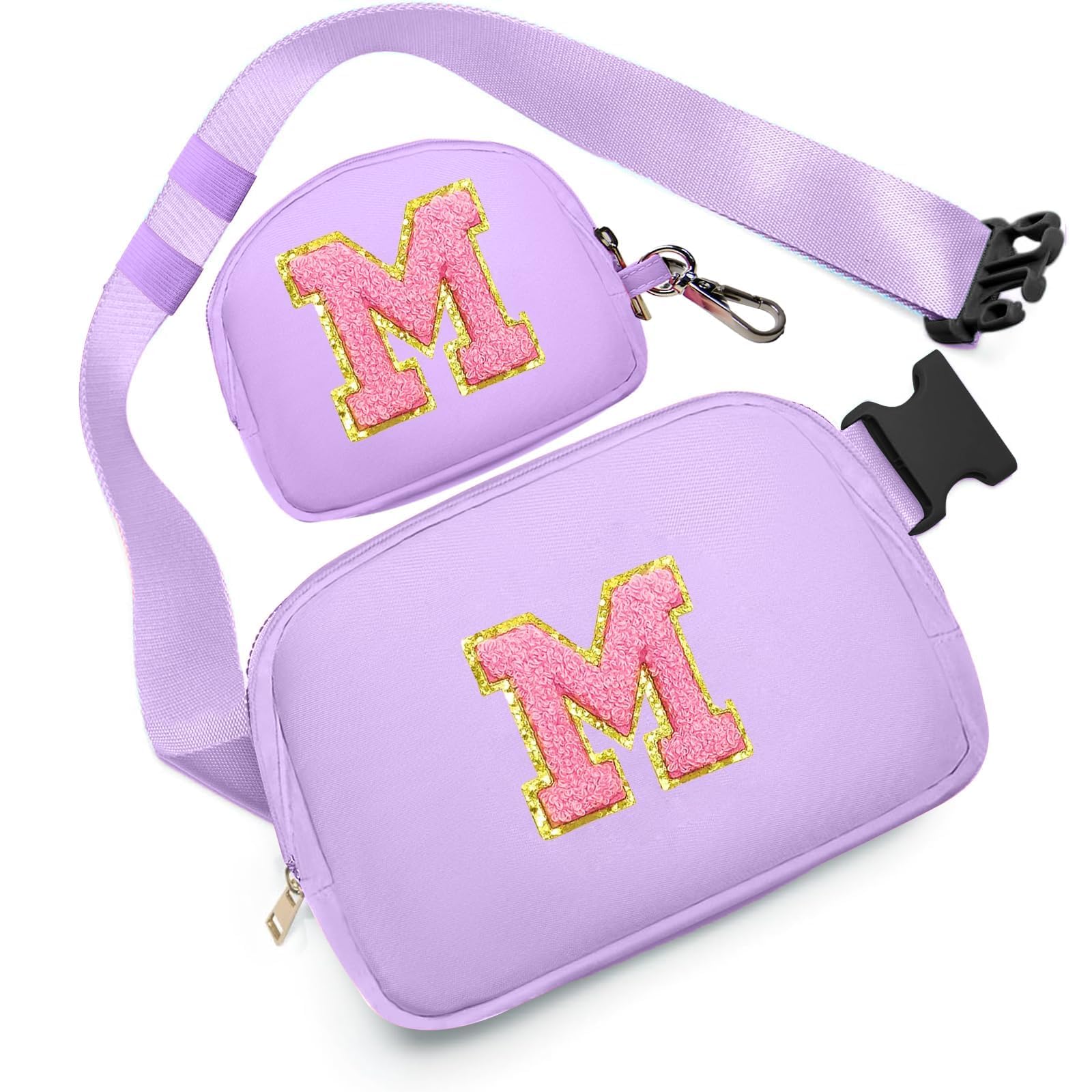 Birthday Gifts for 4 5 6 7 8 9 10 11 12 13 Year Old Girls, Crossbody Bags Fanny Pack with Initial Letter Patch Cute Stuff for Women Girls Teens (M,