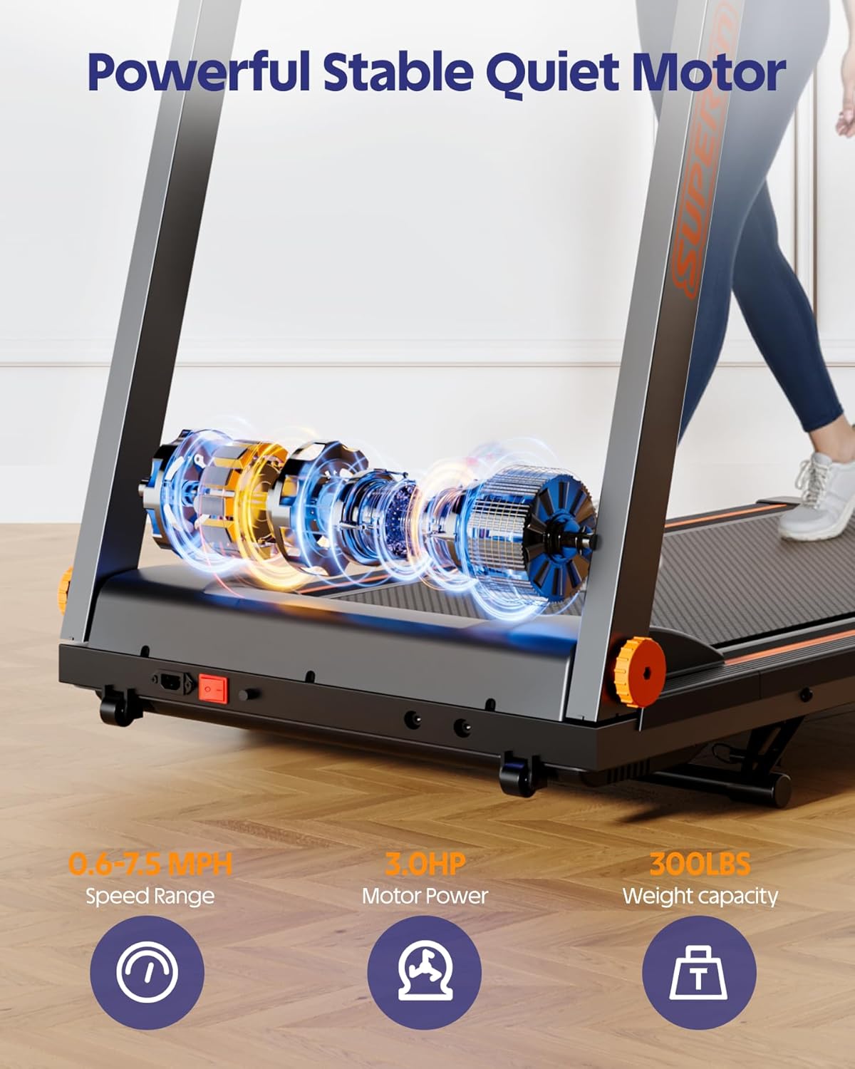 Superun Treadmills for Home, 4-in-1 Foldable Treadmill with Incline, 300 LBS Capacity Running Treadmills for Home Small Spaces with Handles, 3.0 HP Folding Treadmill with Smart APP