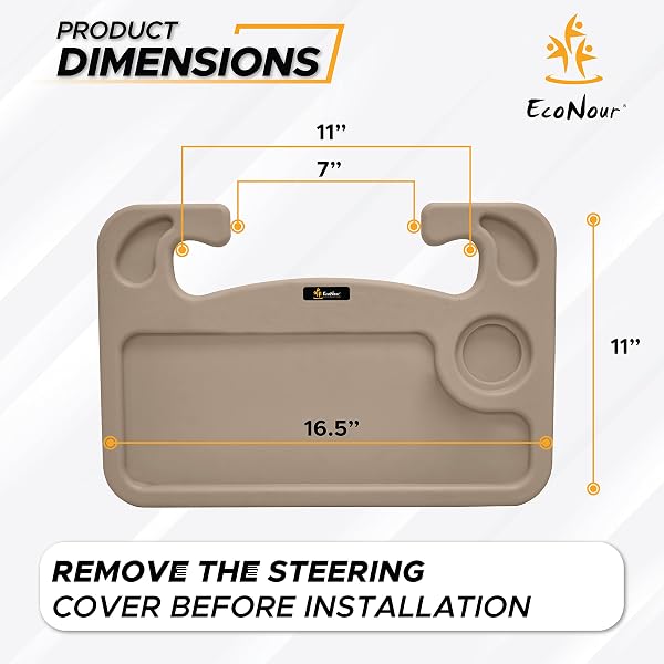 EcoNour 2 in 1 Car Steering Wheel Desk (Beige) | Steering Wheel Tray for Laptop, Eating, Drinks | Rectangular ABS Car Tray with Pen Holder & Cup Holder - 5