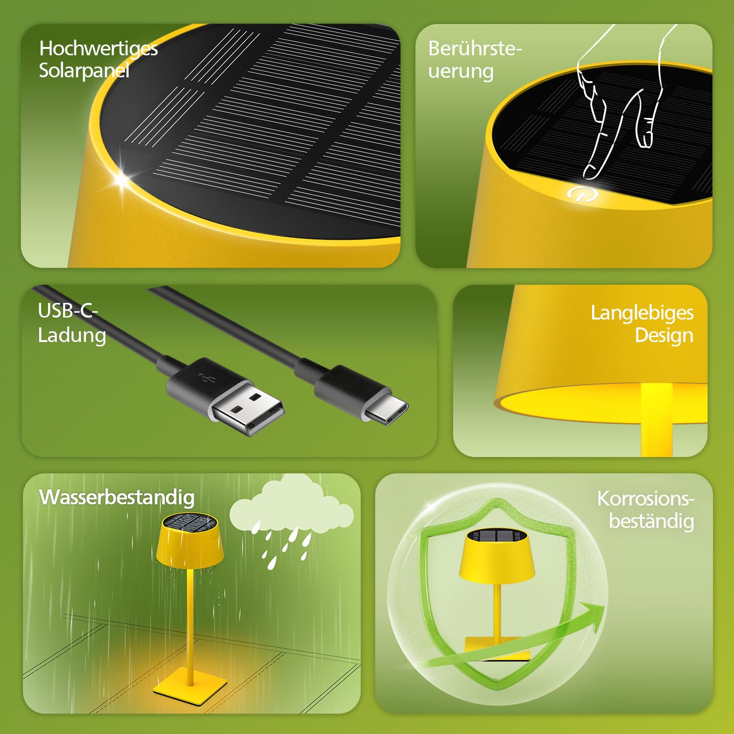 Philips Solar Tischlampe Kabellose 2 Stück, Portable LED Akku Tischleuchte mit 2 stufig höhenverstellbar, Touch Stufenlos Dimmbar Nachtlicht, Wasserdicht für Schlafzimmer, Gelb