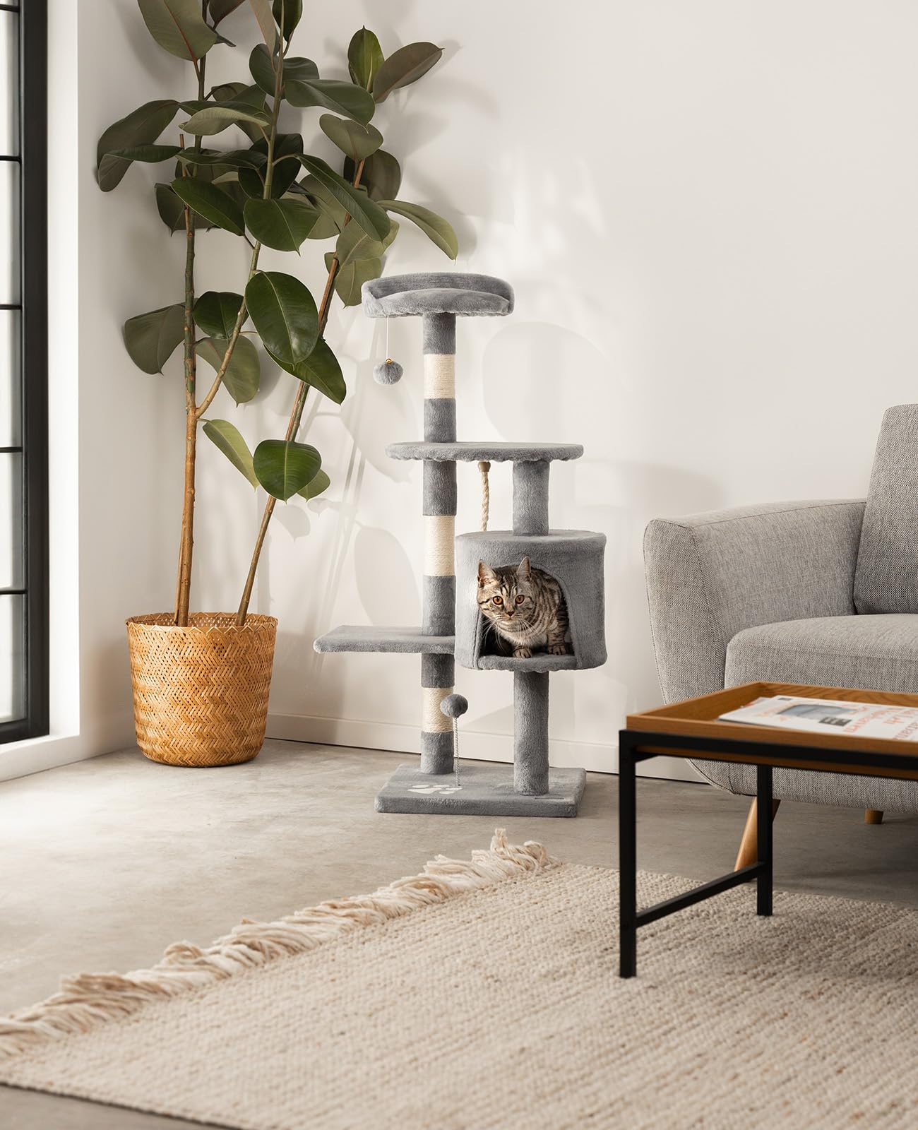 lionto Árbol rascador para Gatos Altura 112 cm, Gris Claro