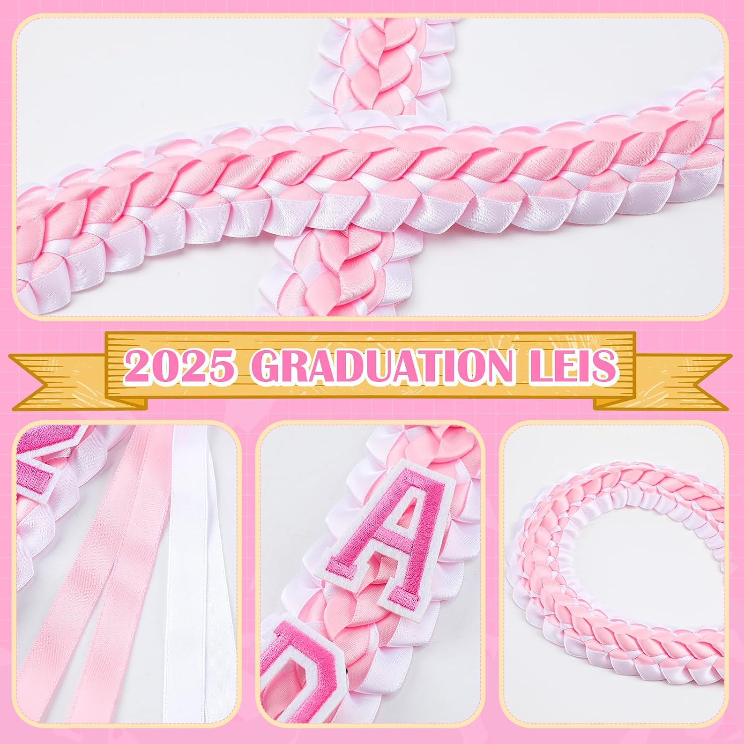 Hotop 2026 Graduation Leis Class of 2026 Grad Ribbon Money Lei Handmade Double Braided Necklace for Graduation Gifts Supplies