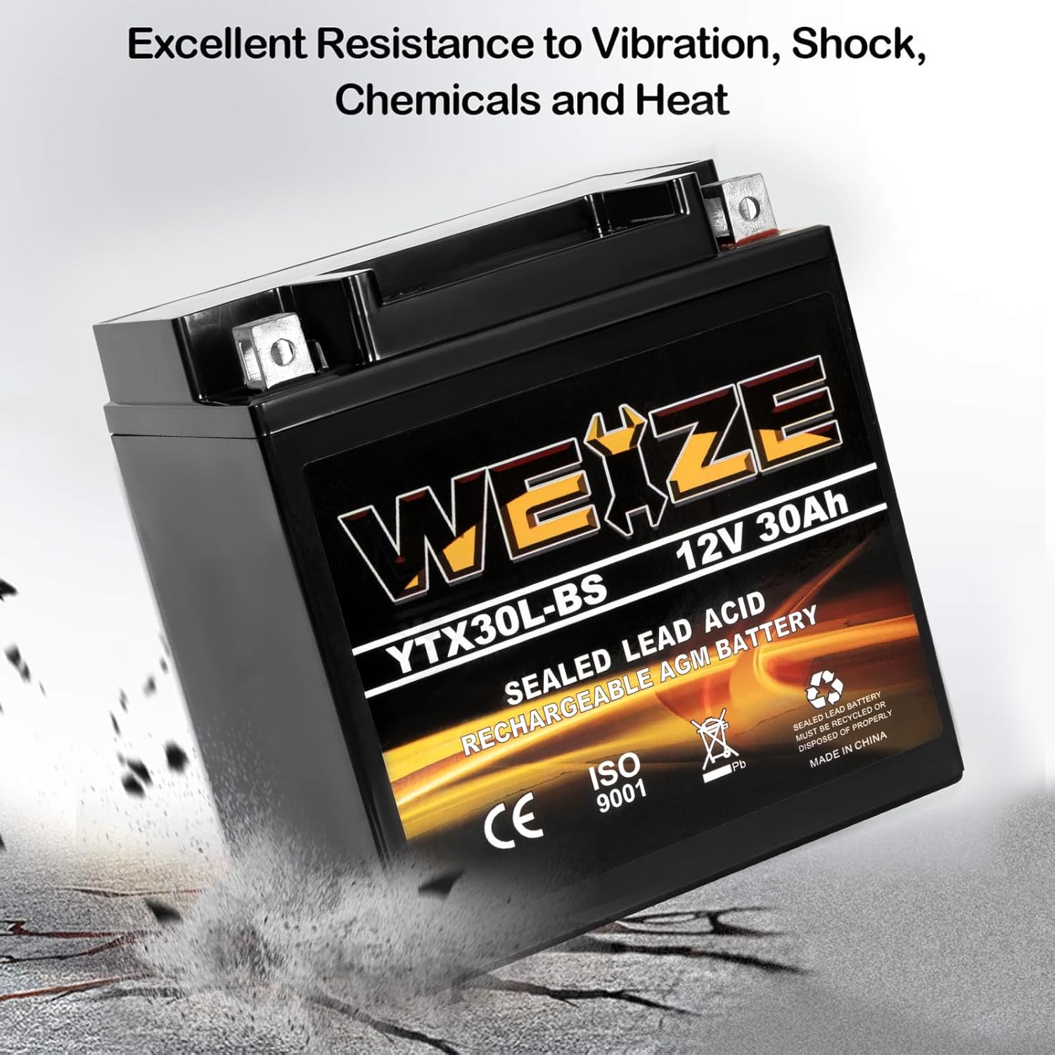 Weize YTX30L-BS Battery Replacement Yuasa YIX30L Motorcycle Battery - Factory Sealed - Maintenance Free - High Performance ETX30L BS For Harley Davidson Polaris Sportsman