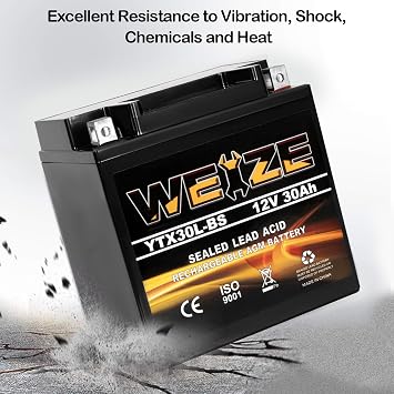 Weize YTX30L-BS Battery Replacement Yuasa YIX30L Motorcycle Battery - Factory Sealed - Maintenance Free - High Performance ETX30L BS For Harley Davidson Polaris Sportsman