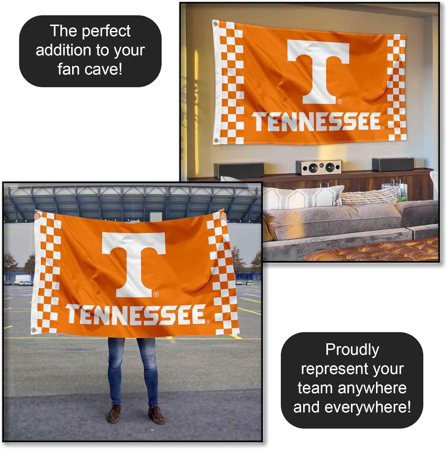 College Flags & Banners Co. Tennessee Volunteers Checkerboard Large Grommet Banner Flag - Image 5
