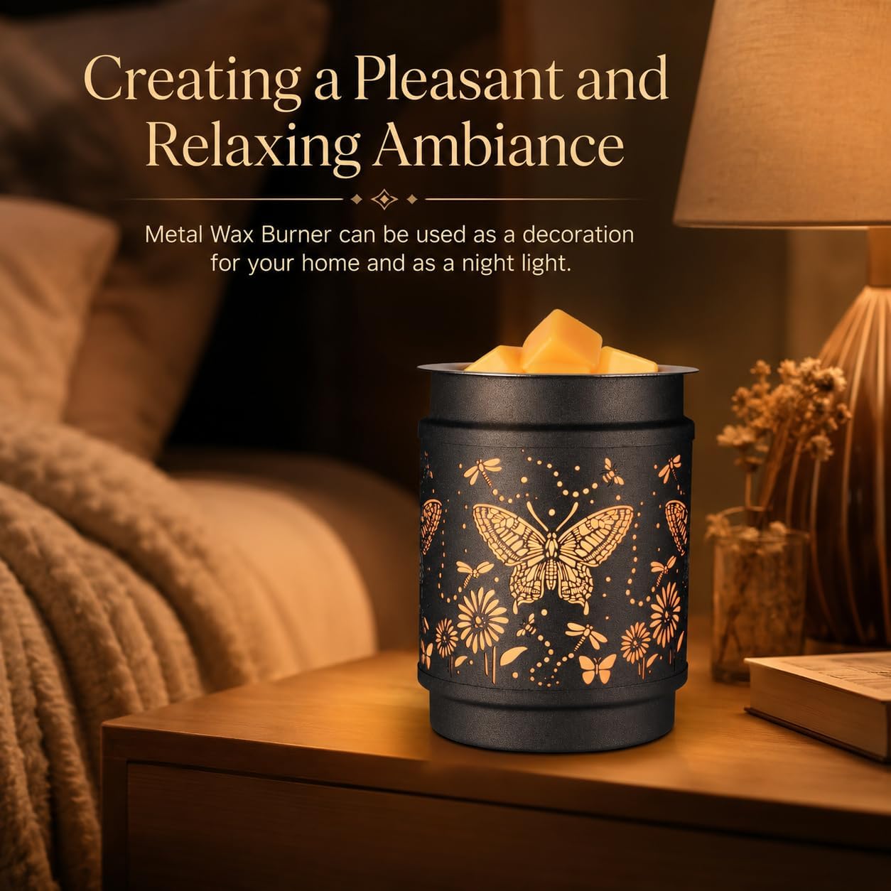 kobodon Butterfly Wax Melt Warmer, Electric Metal Wax Warmer with Decorative Cutout Projection, Flameless Wax Cube Warmer with Soft Glow Night Light, Compact Fragrance Warmer for Bedroom Bathroom | Cute Owl Candle Wax Warmer for Bedroom Bathroom Office Decor, Flameless Fragrance Warmer, Gifts for Women Mom