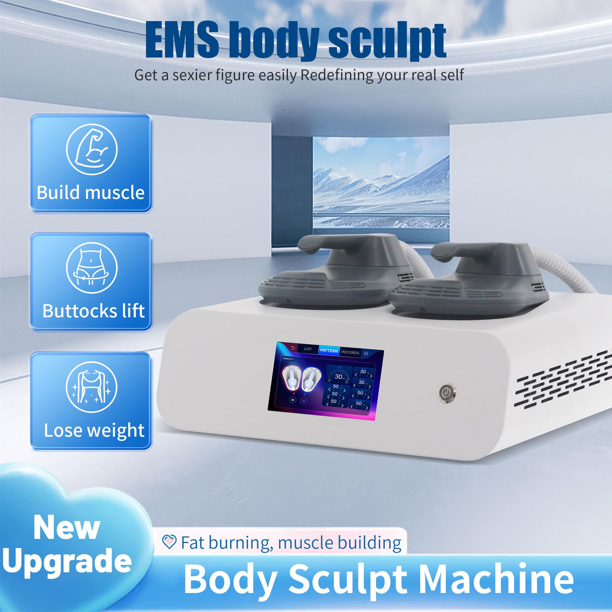 Máquina MYOSLIM de 6500 W para la estimulación muscular corporal con 2 asas Neo RF máquina profesional EMS Hiemt para adelgazar la forma del cuerpo.