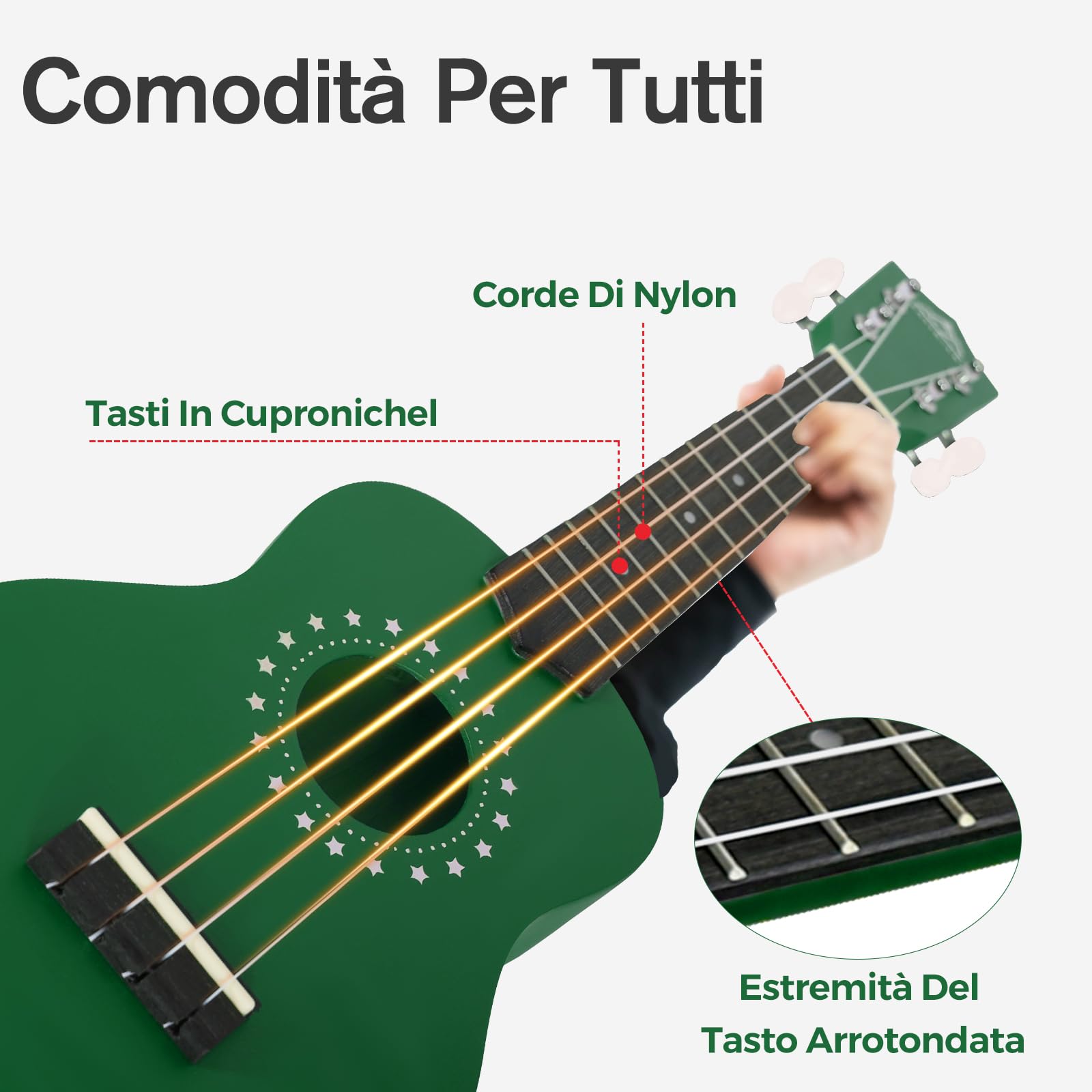 EastRock Ukulele soprano 21 pollici, ukulele kit per Bambino Principiante con borsa,string, instruction manual (verde)