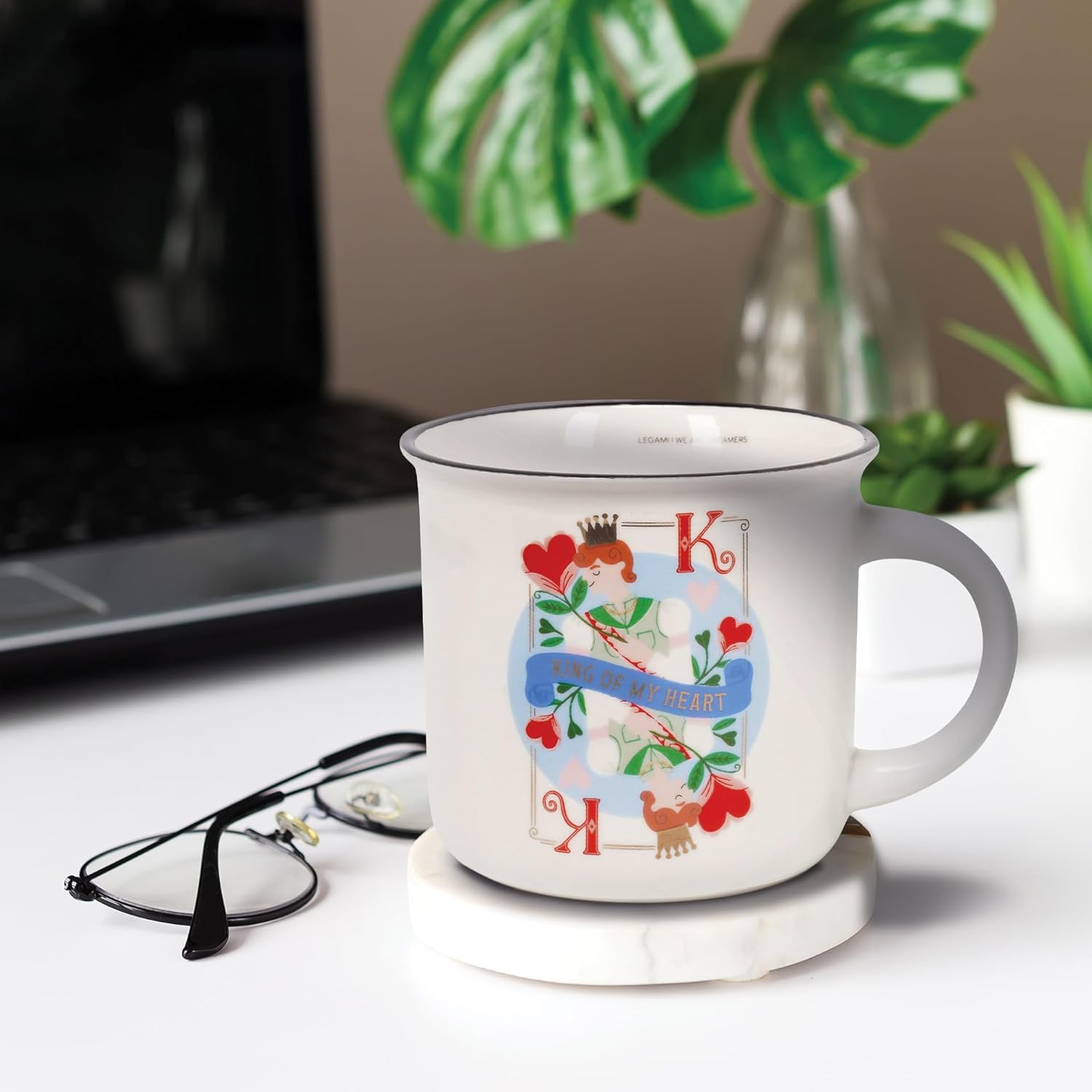 Legami - Cuppuccino Mug, New Bone China, Breakfast Cup, Dishwasher Safe Coffee Tea Mug, King Theme, Diameter 10 cm, Capacity 350 ml