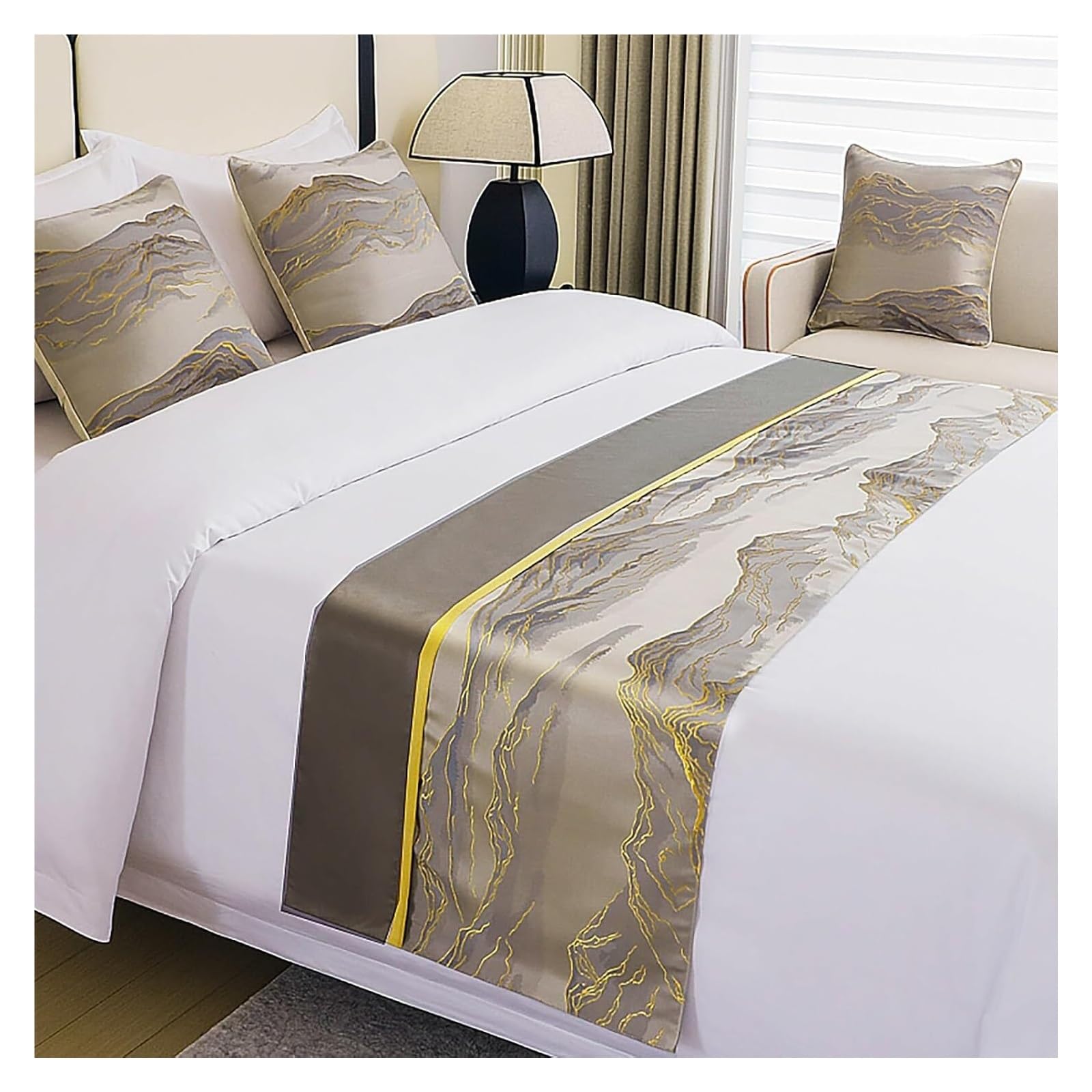 uoXHFdh Luxury Bed Runner & Scarves, Mountains Patchwork Pattern Design End Scarf, Elegant Bedding(Grijs,50 * 240cm for 180cm bed)