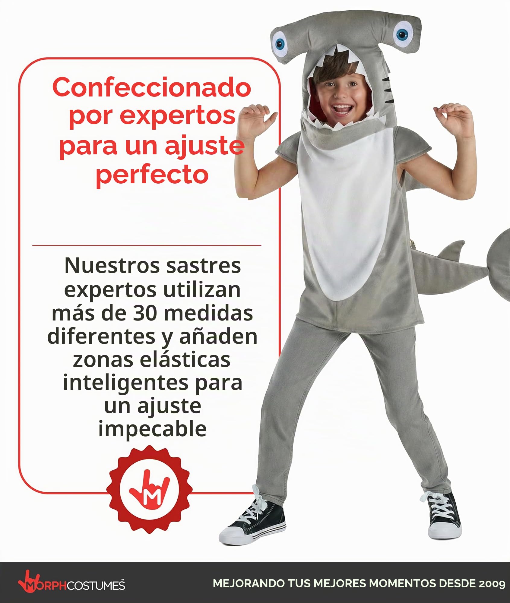 Morph Costumes Disfraz Tiburón Niño y Niña, Tiburón Martillo, Pez, Animales Marinos, Carnaval y Halloween