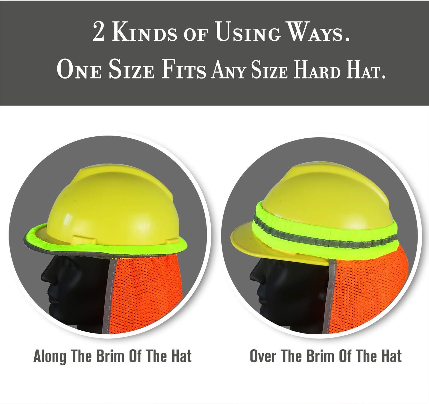 Evridwear High Visibility Neck Sun Shield with Reflective Stripe, Safety Hard Hat Shade with Breathable Mesh Elastic Band for Construction, Outdoor Activities, Landscaping from UV