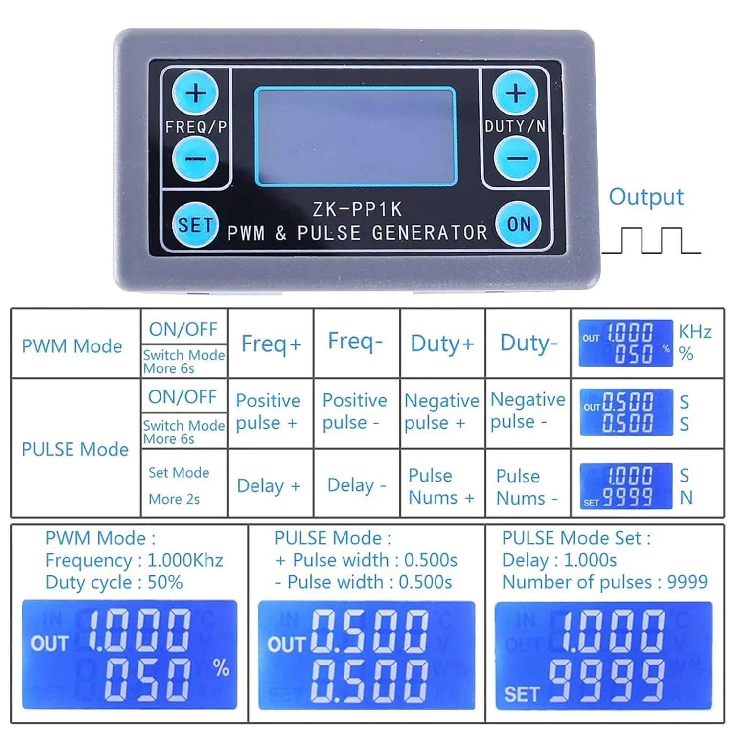 ZK-PP1K Dual Mode Signal Generator PWM 1-Channel 1Hz-150KHz PWM Pulse Frequency Duty Cycle Adjustable Square Wave Generator