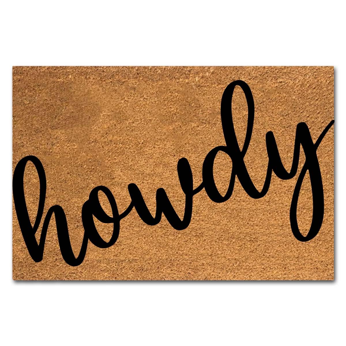 Funny Coir Doormat - Texan Welcome Howdy Hello Front Porch Decor - Personalized Rug, PVC Backing, Non Slip Outdoor Coconut Coir - 23.6 x 15.7 inch