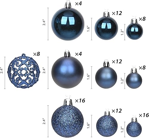 Vista 2 de 100PCS Christmas Balls Ornaments, Navy Blue Shatterproof Hanging Xmas Tree Decorations Azul marino