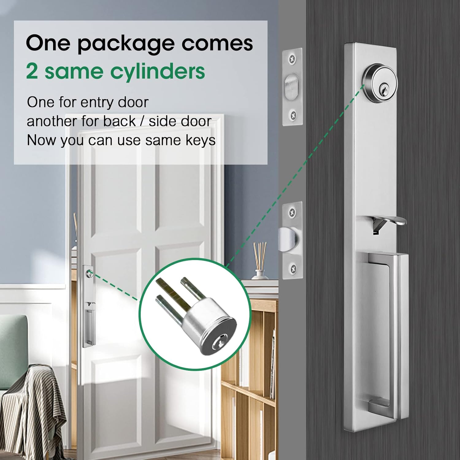 NEWBANG (Keyed and Dummy Double Door Handle Set + (6 Pack) Privacy Door Lever in Brushed Nickel