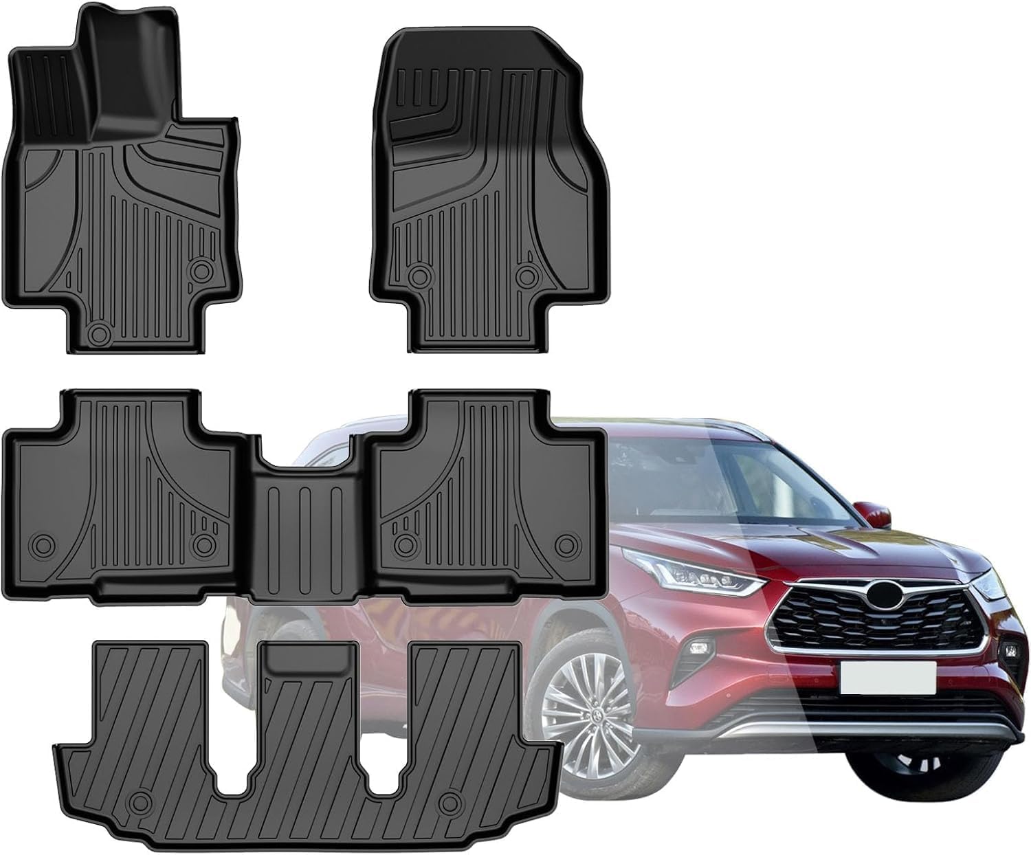 AOMSAZTO 3 Rows Floor Mats for Toyota Highlander 2020 2021 2022 2023 2024, All-Weather Guard Compatible Heavy Duty 1st & 2nd & 3rd Row Full Set Liners (Not Fit for Hybrid Models).