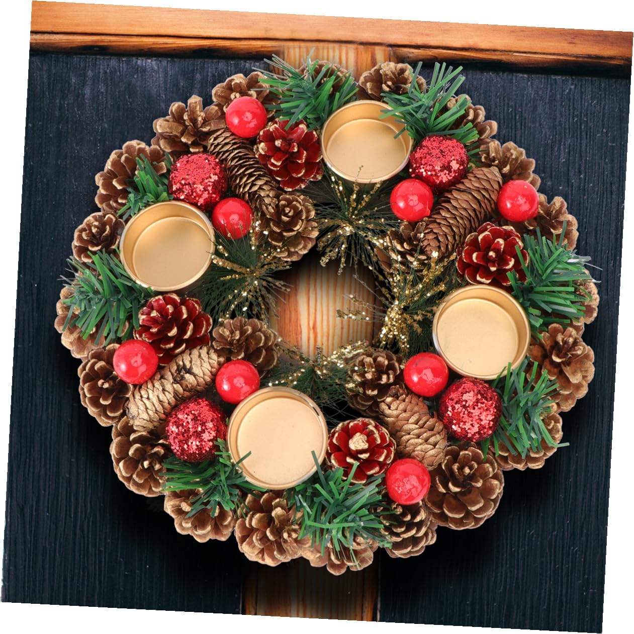 Christmas Candlestick Wreath 27cm Handmade Candleholder Decor Desktop Centerpiece for Holiday Table Decoration