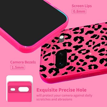 Google Pixel 7 ケース グリッター、Pixel 7 ケース レディース ガールズ ガーリー キュート ヒョウ柄 チーター プリント ソフト フォン カバー Google Pixel 7 6.7インチ用、ブラック レオパード
