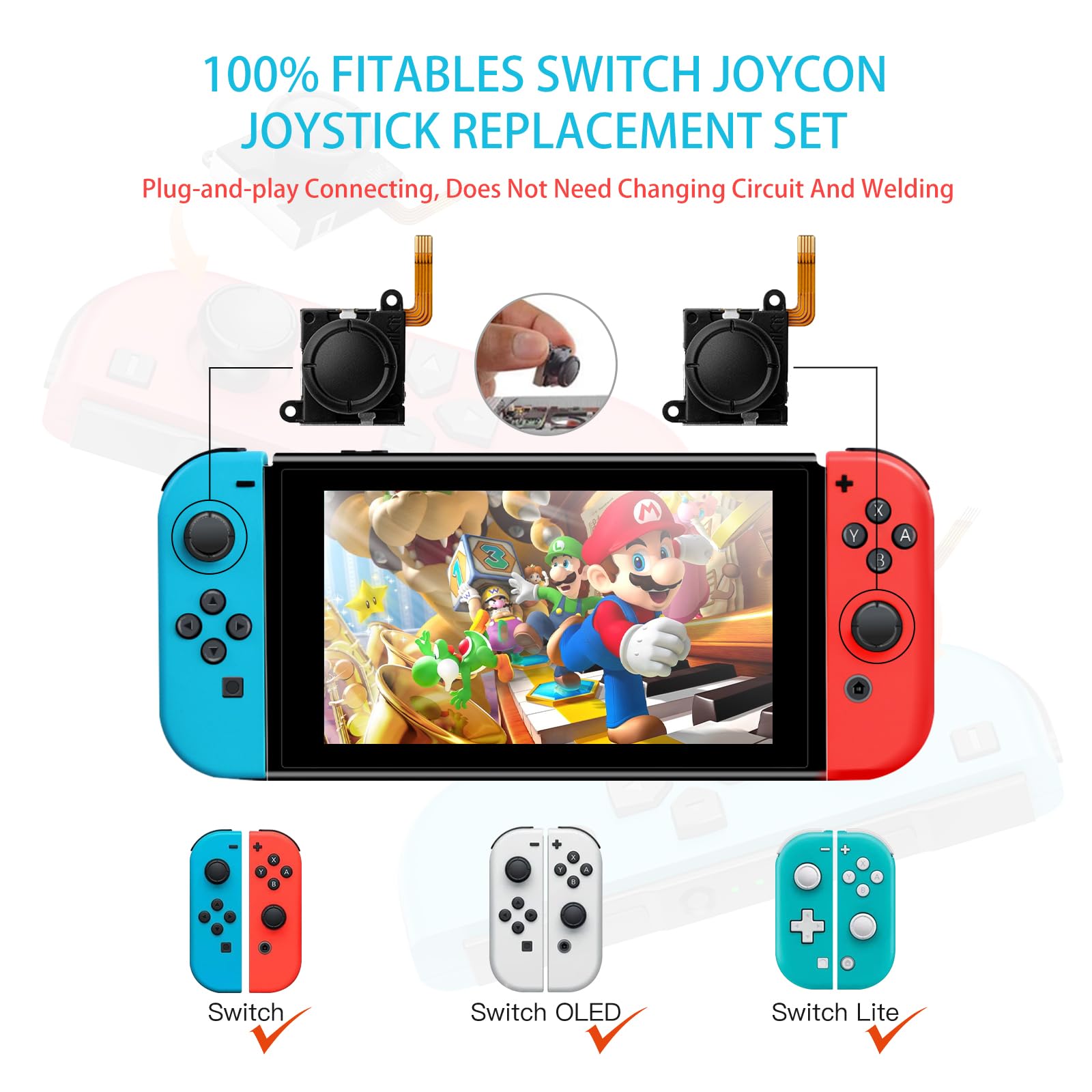 RunSnail for GuliKit 2Pcs TMR Joystick Ersatz für Joycon, Kein Drift, Hohe Präzision, Elektromagnetischer TMR-Joystick, Thumbstick-Kappen in 4 Farben, Kompatibel mit Switch/Switch OLED/Switch Lite