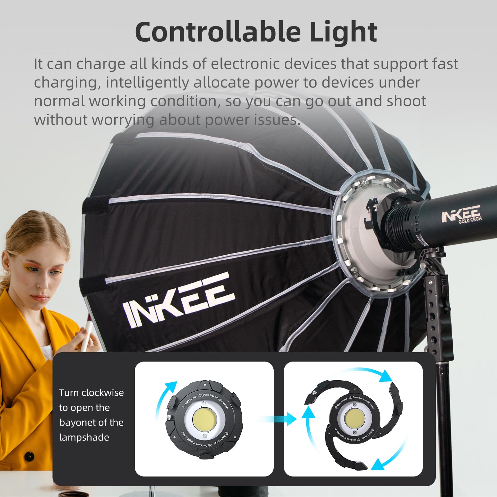 INKEE Gold Crow 60W Bi Color LED Video Light,COB Portable