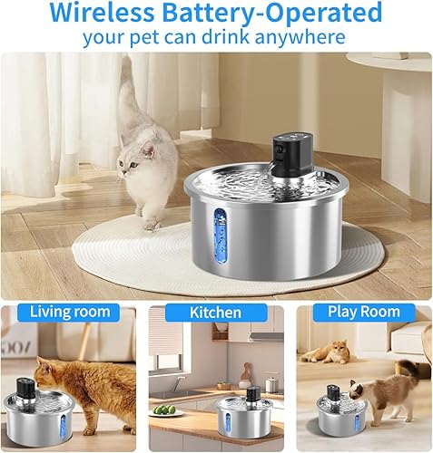 Miniatura 4 de Fuente de agua inalámbrica para gatos, dispensador automático de agua para mascotas, 4000 mAh, funciona con pilas, 3.2L108 onzas, fuentes de agua de