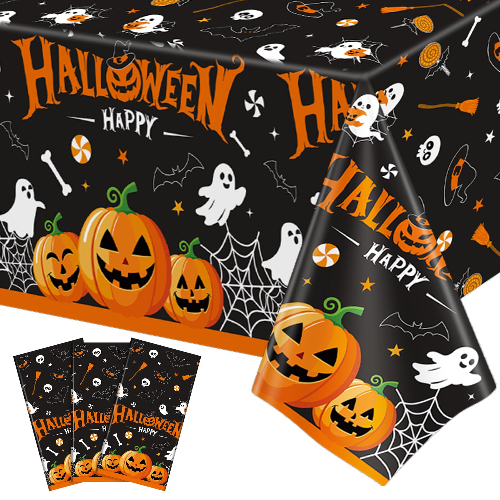 NatNarr 3 Pack Halloween Plastic Tablecloths, Halloween Party Decorations