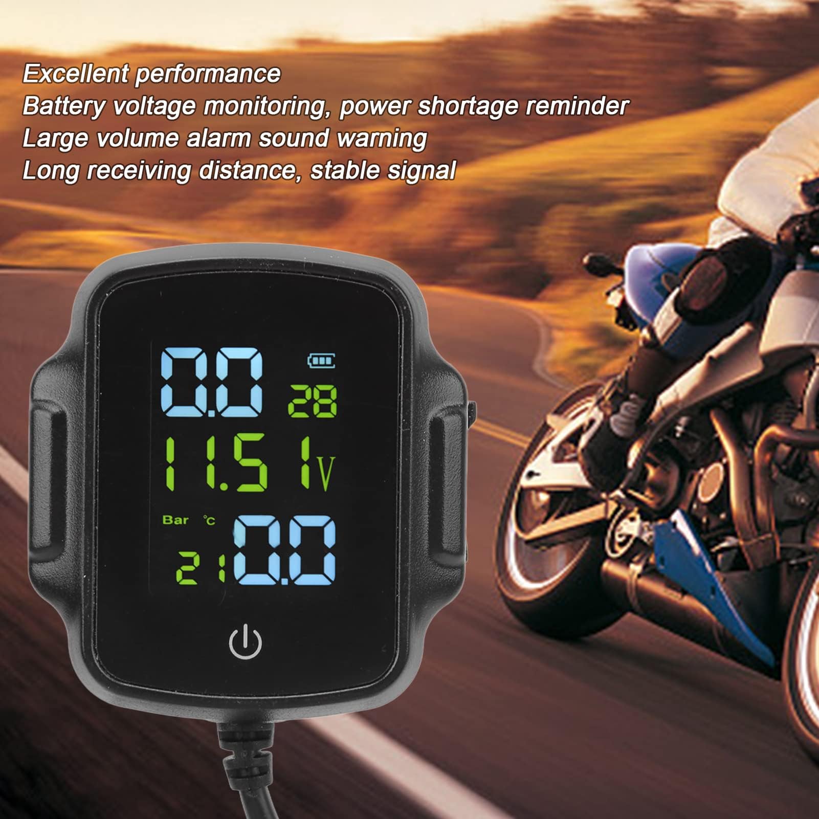 Ejoyous de Monitoreo de Presión de Neumáticos para Motocicleta, TPMS de Monitoreo de Presión de Neumáticos Sensor Inalámbrico de Presión de Neumáticos Medidor de Presión de Neumáticos