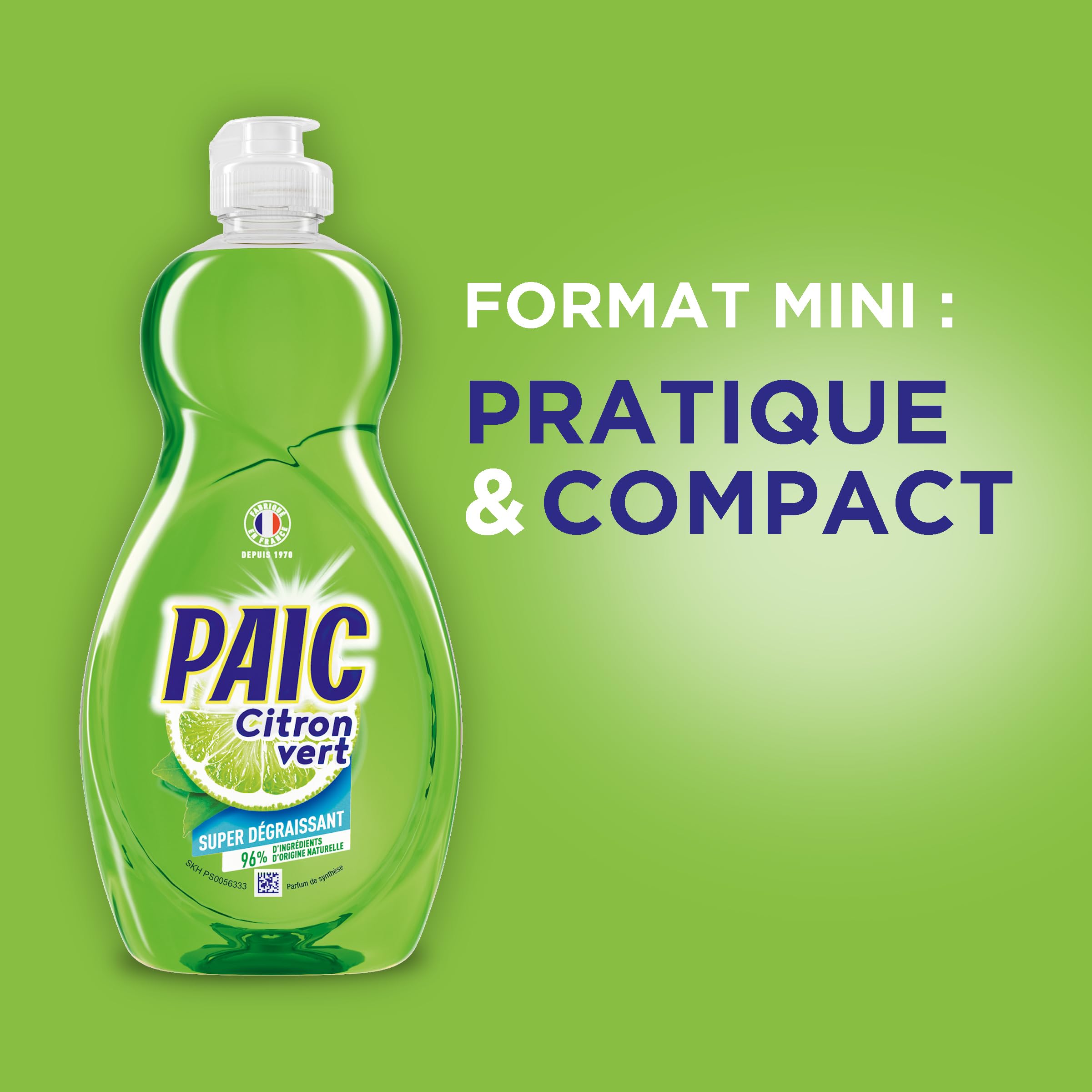 PAIC - Liquide vaisselle format Mini Parfum Citron Vert- pratique et compact - efficacité dégraissante - 500ml - LOT de 12