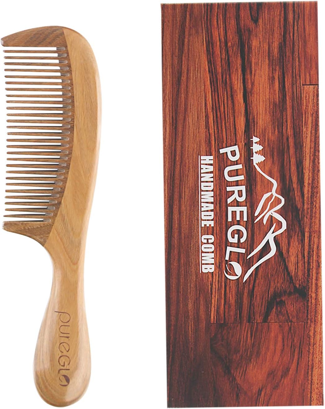 All Natural Hair Comb [Gift Box] - pureGLO No Static Detangling Wooden Combs - Handmade Natural Fine Tooth Comb