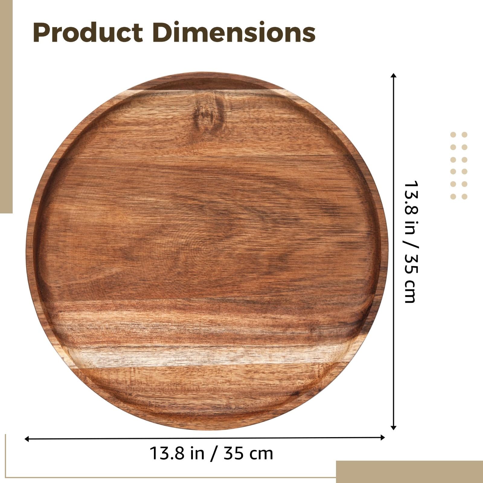 Tabla redonda de madera de acacia de 13.8 pulgadas, plato de charcutería fácil de limpiar con bordes elevados, ideal para aperitivos, queso, aperitivos y entretenimiento