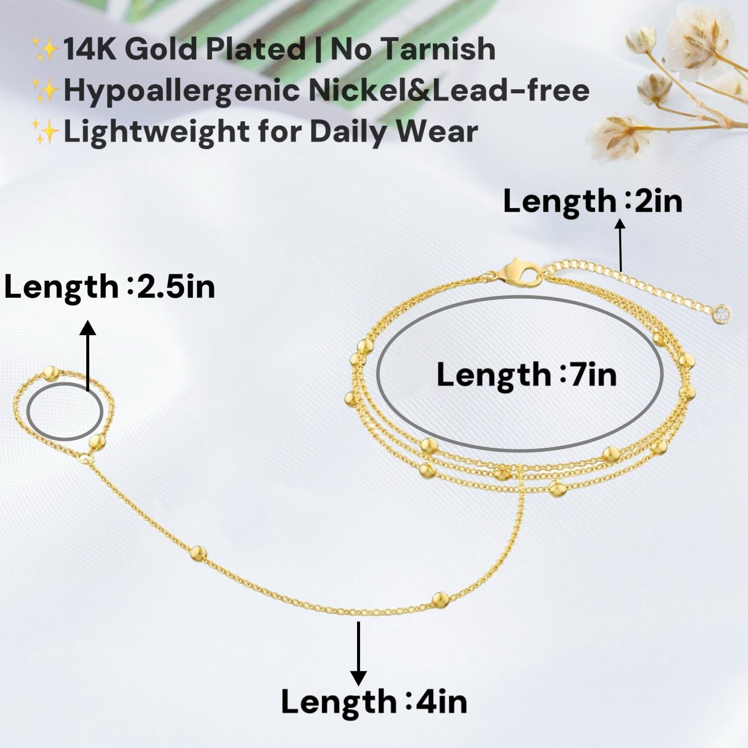 Hand Chain Bracelets for Women 14K Gold Dainty Trendy Cubic Zircon Finger Ring Bracelet Jewelry Accessories Gifts (Bead Layered) - Image 4