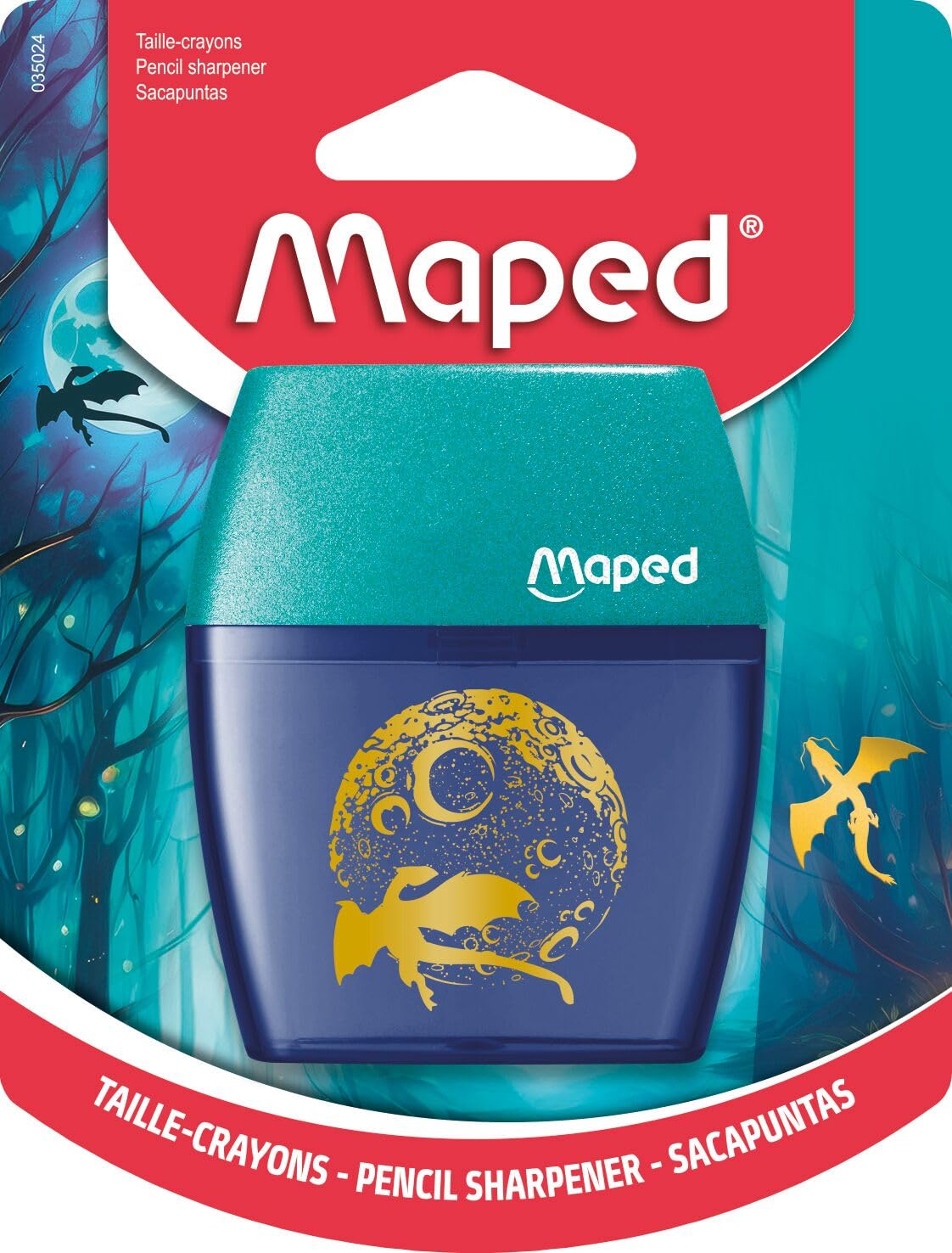 Maped - Shaker Dragon Pencil Sharpener - 2 Holes - with Translucent Reservoir - Ergonomic Pencil Sharpener - Children's School Supplies