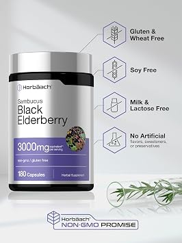 Horbaach Black Elderberry | 180 Capsules | Sambucus Extract Supplement | Non-GMO & Gluten Free
