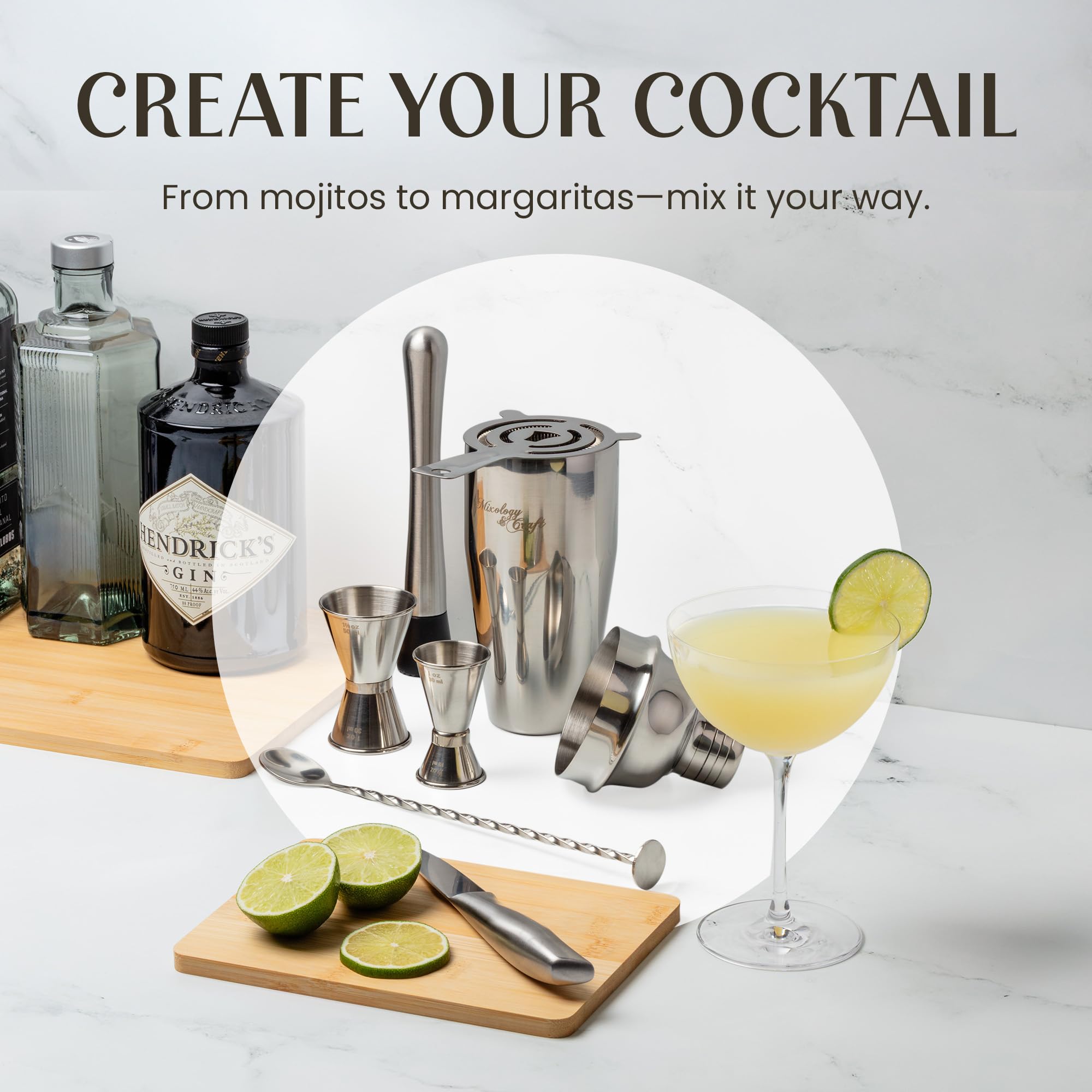 Mixology & Craft Cocktail Shaker Set 11-tlg. - Cocktail Set aus Edelstahl mit Bar Zubehör - Silber