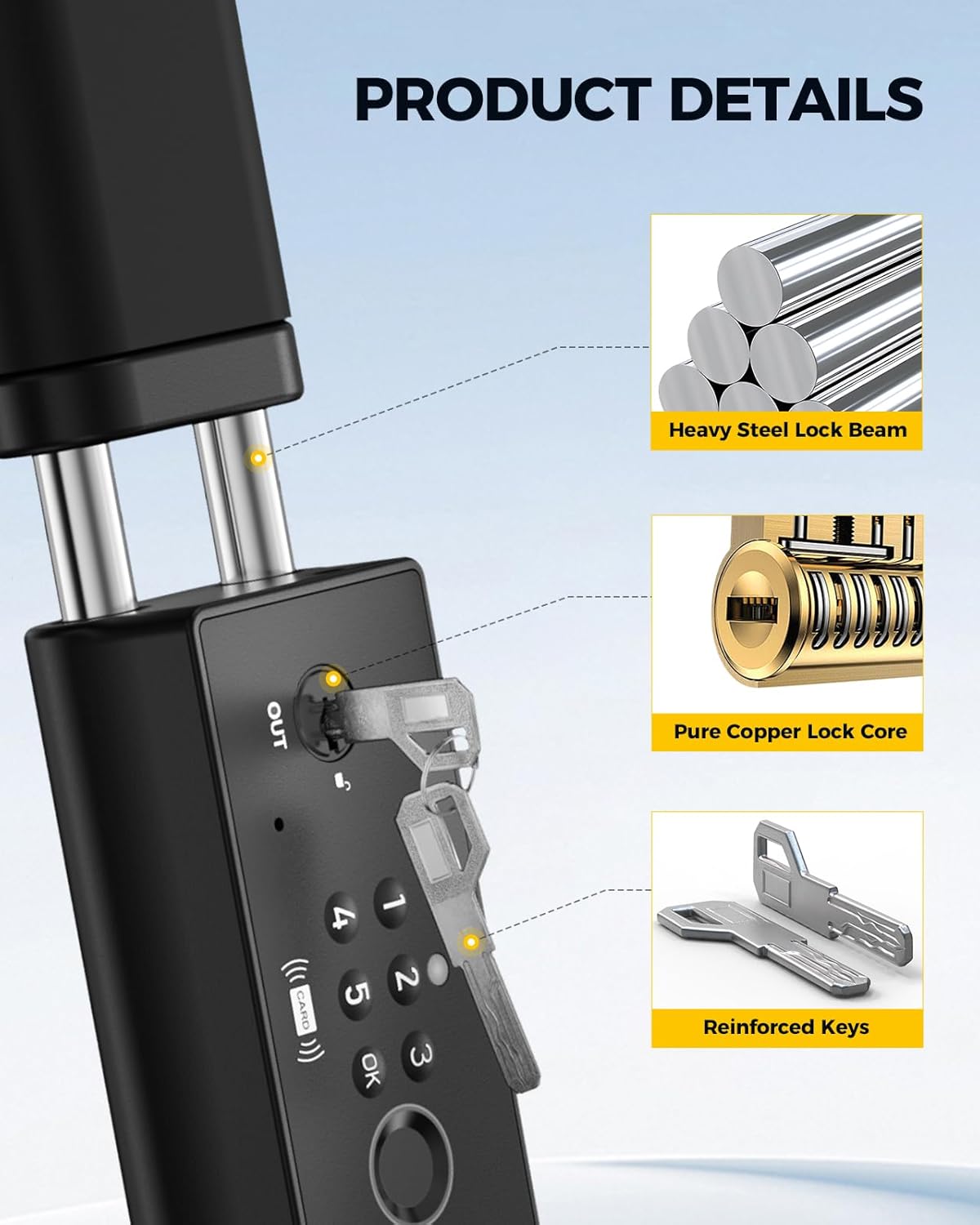 KYX Smart Steering Wheel Lock, High-tech Keyless Unlock, Car Lock with 4 Unlocking Methods,Fingerprint,Password, IC Card,Key, Sound & Light Alarm, Heavy Duty Carbon Steel, Universal Fit