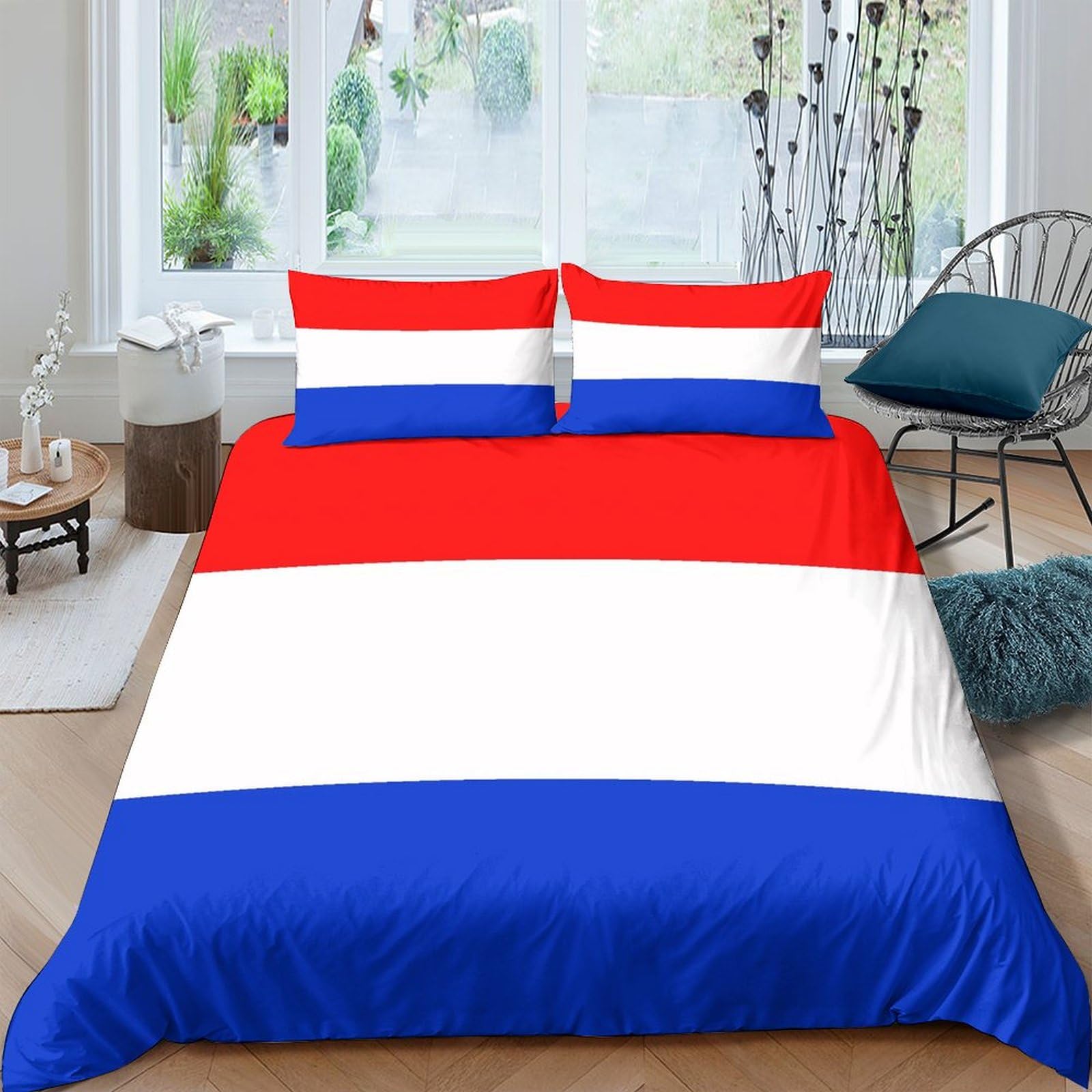 AAHARYA Netherlands Flag Bedding Set 3D National Flag Pattern Duvet Cover for Kids Boys Girls 3Pcs Soft Bedspread Cover Bedroom Comforter Cover Double（200x200cm）