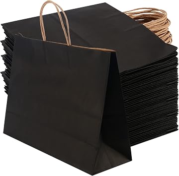 JEUIHAU 25 PCS Black Kraft Paper Bags, Paper Gift Bag with Handles, Large Black Bags for Party Favours, Shopping, Birthday, Wedding, Christmas Gifts, 32 x 11 x 24.5cm