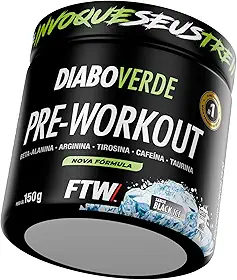 FTW Pré-Treino Diabo Verde em Pó com Cafeína, Aminoácidos Beta‑Alanina e Arginina para Treinos e Atividades Físicas - Pote 150g (Sabor: Black Ice)