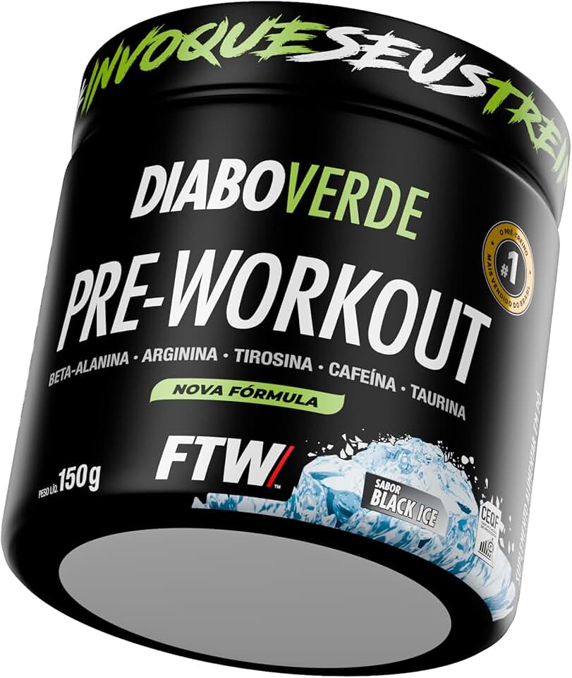 FTW Pré-Treino Diabo Verde em Pó com Cafeína, Aminoácidos Beta‑Alanina e Arginina para Treinos e Atividades Físicas - Pote 150g (Sabor: Black Ice)