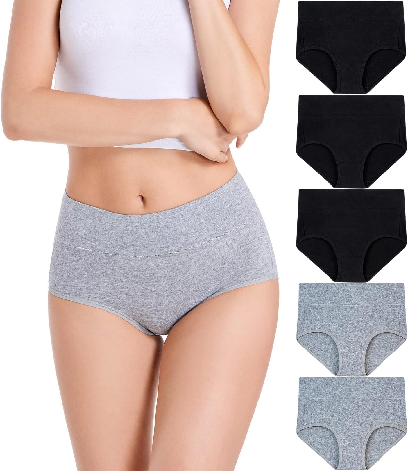 HAVVISWomen's Briefs Underwear Cotton High Waist Tummy Control Panties Rose Jacquard Ladies Panty Multipack