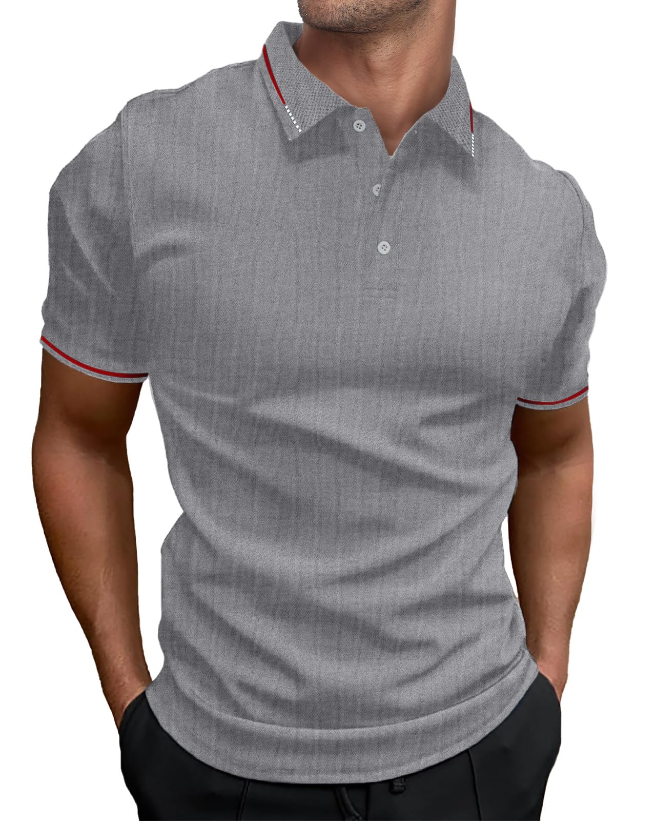 HMIYA Herren Poloshirt-Kontrast Kurzarm Polohemd Male Polo Klassisches