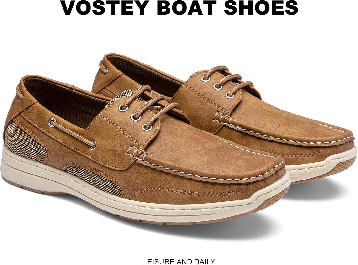 Vostey Men's Boat Shoes 3-Eye Deck Casual Loafers for Men