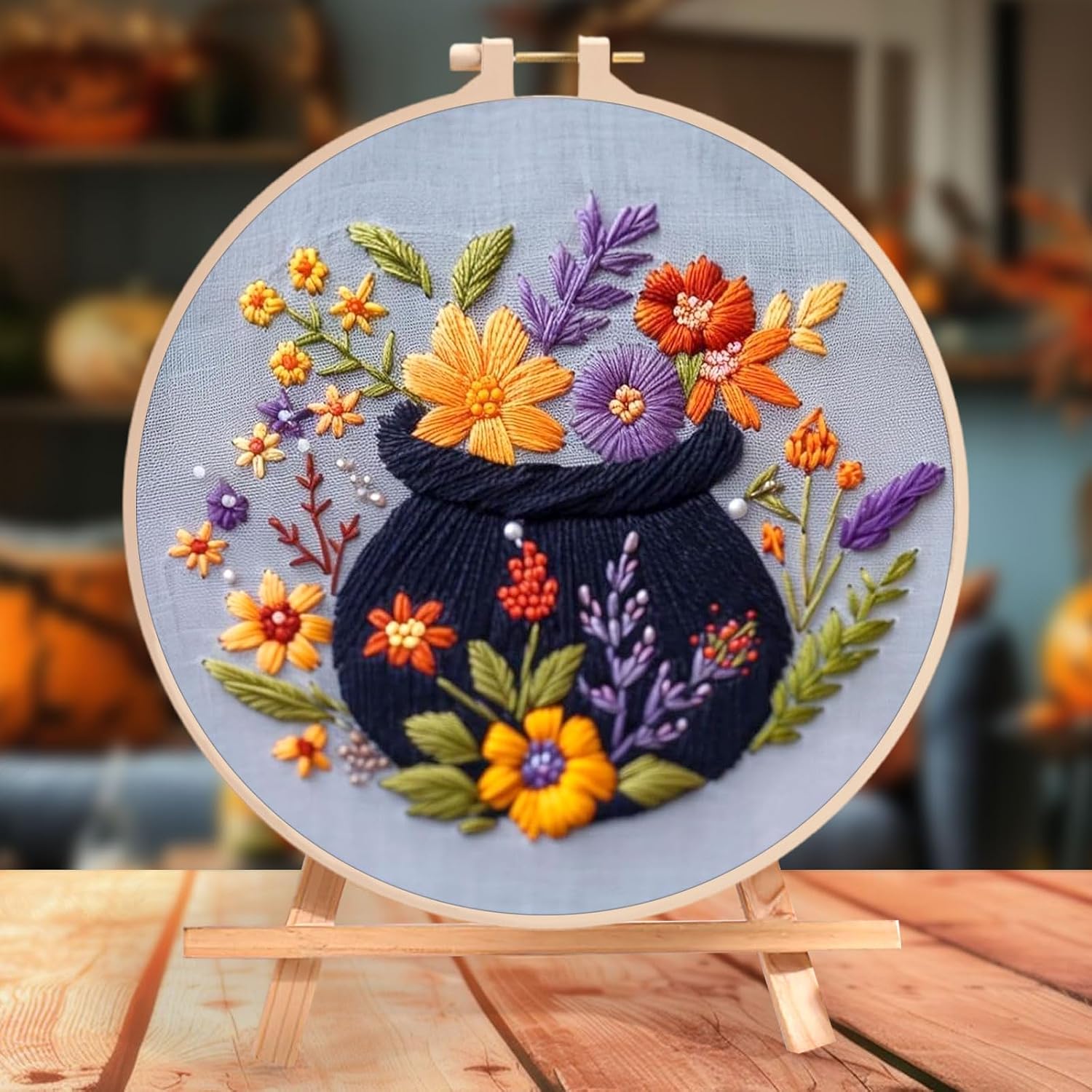 YOUDRN Halloween Embroidery Kit,Halloween Cross Stitch Kit,DIY Embroidery Kits for Adults,Embroidery Kit for Beginners with Pattern,Cotton Threads,Needles,Instruction,20cm Hoop (4 Set)